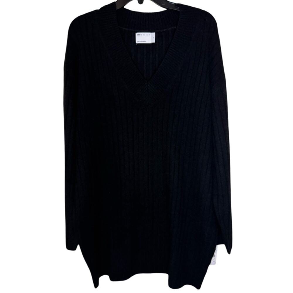 ASOS DESIGN V Neck Knitted Sweater Mini Dress - Black Size M